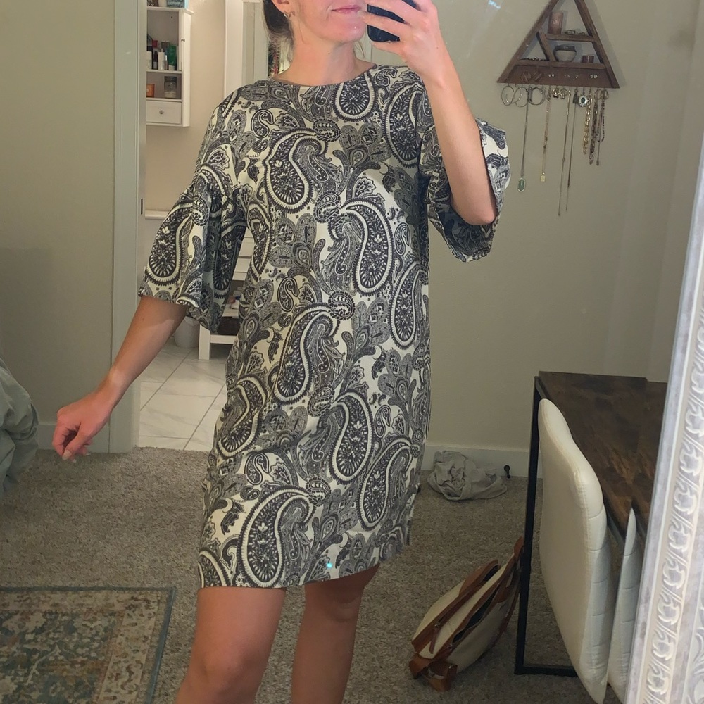 grey paisley dress